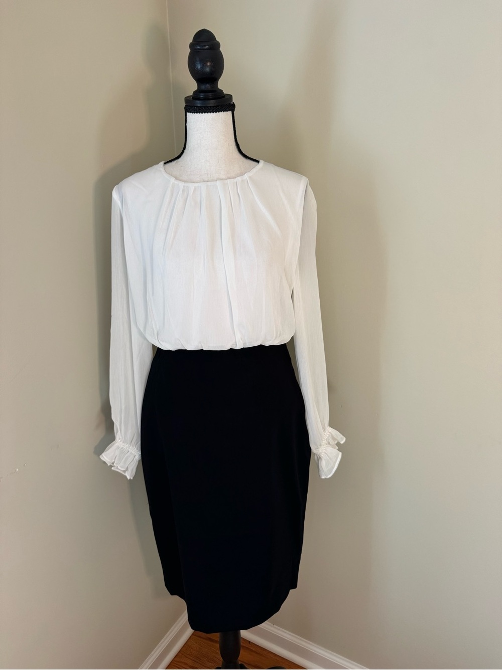 Ted Baker London Navy and Eggshell Illusion Blouse Midi Dress